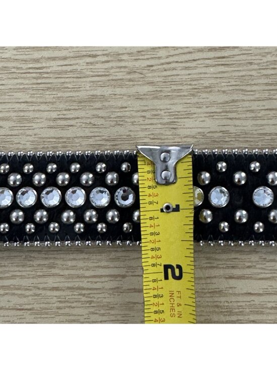 B.B. Simon Swarovski Crystal Studded Leather Belt Black L Made USA New Defect main image 4